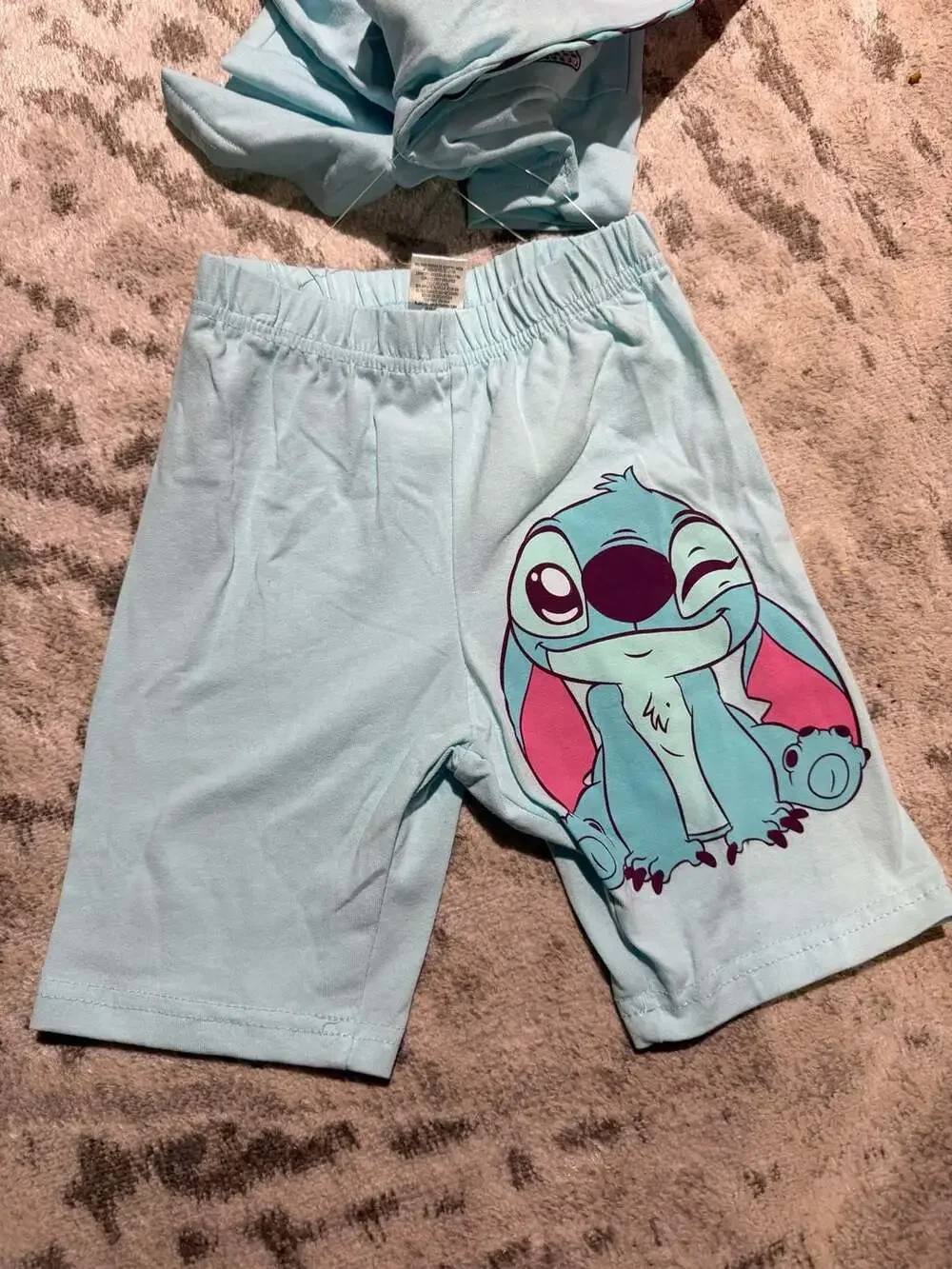 Disney Stitch Girls Rhinestones Graphic Tee and Bike Shorts Set